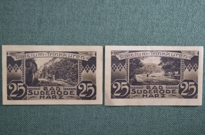 Нотгельды 25 пфеннинг (2 штуки) Бад Зюдероде Bad Suderode Hars (Гарц). 13 мая 1921 года, Германия