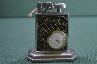 Зажигалка настольная бензиновая "Эклидо", с часами. ECLYDO, 1950 -е годы, Германия.