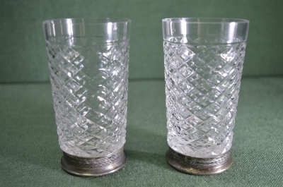 Стакан бокал хрустальный. Серебро 875 проба. СССР. 2 штуки одним лотом.