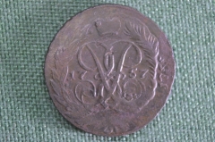 Монета 2 копейки 1757 (1755) года. Медь. Двойной перечекан. Крестовик, облачник. Царская Россия.