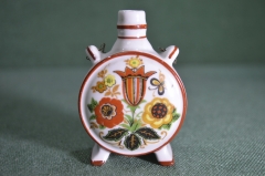 Фляга фляжка фарфоровая на цепочке "Национальный узор". Жолнаи. Роспись. Фарфор. Старая Венгрия. #U