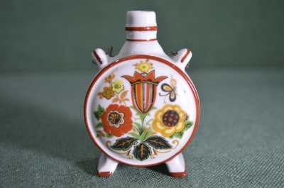 Фляга фляжка фарфоровая на цепочке "Национальный узор". Жолнаи. Роспись. Фарфор. Старая Венгрия. #U