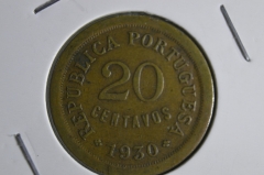 Монета 20 центаво сентаво 1930 года. Кабо Верде (Острова Зеленого Мыса).