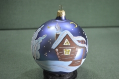 Елочная новогодняя игрушка "Шар большой изба домик". Стекло. Роспись. МПО Иней. 