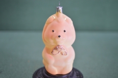 Елочная новогодняя игрушка "Медведица медведь". Набор цирк. Стекло. МПО Иней. СССР.