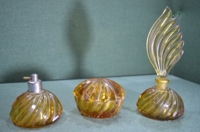 Набор парфюмерный флаконы "Богемия Bohemia". 3 предмета. Модерн. Чехословакия. 1940-е. #U