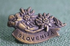 Знак, значок "Словения, цветы". Slovenija. Тяжелый металл, цанга.  #Z2
