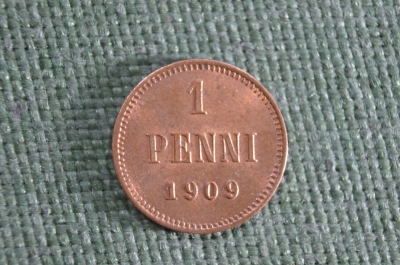 Монета 1 пенни 1909 года. Финляндия. Российская Империя. UNC.