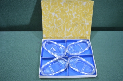 Пепельница "Ботинок башмак". Стекло. Хрусталь. Набор 4 шт. в коробке. Чехословакия периода СССР. #U