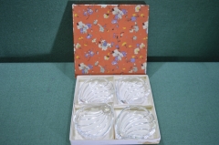 Пепельница икорница "Раковина ракушка". Стекло. Хрусталь. Набор 4 шт. в коробке. Чехословакия. #U