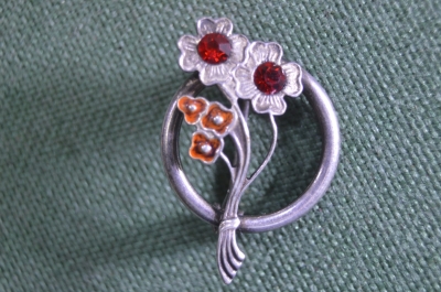 Брошь брошка "Букет цветов". Мельхиор. Клеймо. СССР. #U