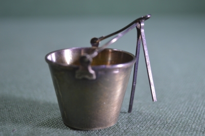 Ситечко чайное (для чая) "Ведро Ведерко". Серебро 875 проба. Штихель. СССР. #U