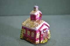 Елочная игрушка "Домик двухэтажный дом избушка". Стекло. Роспись.