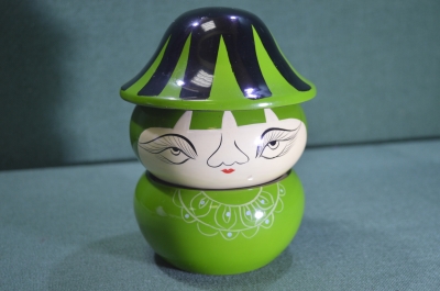 Шкатулка двухуровневая "Лицо". Лак. Папье-маше. Винтаж. Вьетнам. #U