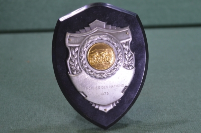 Плакетка плакета настольная "Трофей Наций Trophee des Nations". Тяжелый металл. Великобритания. 1973
