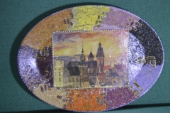 Блюдо фарфоровое декоративное "Вечерний город". Фарфор. Объемная роспись. Pagnossin. Италия. #U