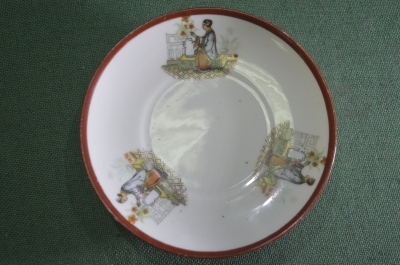 Блюдце старинное фарфоровое "Шинуазри". Фарфор Кузнецов. Царская Россия. #U