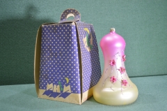 Елочная игрушка "Колокол колокольчик жемчужный большой ". Стекло. Коробка. МПО Иней. Без ботала.