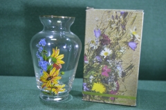 Ваза вазочка. Желтые цветы. Богемия. Bohemia. Стекло. Новая в коробке. Чехословакия периода СССР. #U