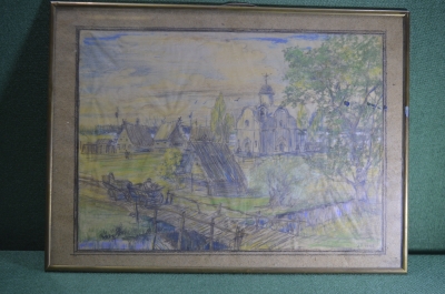 Картина карандашом "Деревенский храм". СТ, 1942 год. 