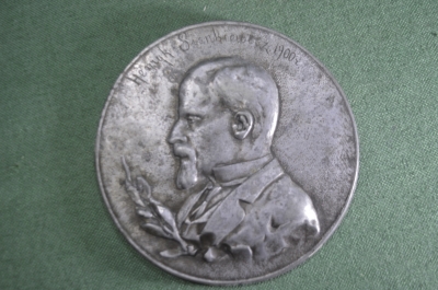 Панно настенное плакетка "Генрих Сенкевич". Олово или шпиатр. Польша. Царская Россия. 1900 год. #U