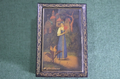 Шкатулка деревянная "Сказка Аленький Цветочек". Под Федоскино. СССР.