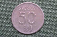 Монета 50 эре 1955 года. Серебро. Швеция.