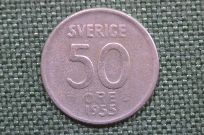 Монета 50 эре 1955 года. Серебро. Швеция.