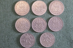 Монеты 6 пенсов периода 1939 - 1951 гг., Великобритания. Подборка, 8 штук.