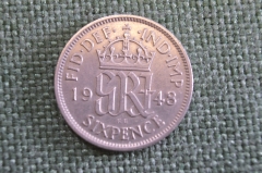 Монета 6 пенсов 1948 года. Six Pence. Великобритания.