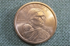 Монета 1 доллар США, 2000 год. Сакагавея, Сакаджавея. Индианка, парящий орел. One dollar, USA. #2