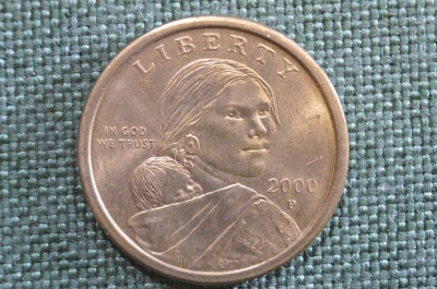 Монета 1 доллар США, 2000 год. Сакагавея, Сакаджавея. Индианка, парящий орел. One dollar, USA. #1