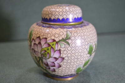 Чайница с крышкой латунная. Клуазоне. Старый Китай. 1950е.