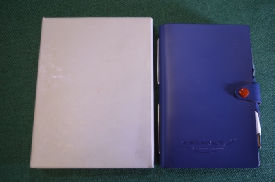Блокнот с ручкой записная книжка "Аэрофлот". Кожа. Коробка. Чистый. 1990е. 