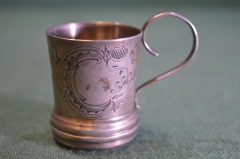 Кружка чарка с ручкой старинная. Серебро 84 проба. Царская Россия. #U