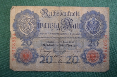 Бона, банкнота 20 Двадцать марок 1910 года. Германия.