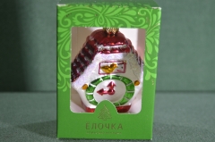 Елочная игрушка из стекла "Часы настенные, ходики". Стекло. Клин, "Елочка". 