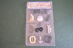 Набор фурнитуры для рукоделия. Нашивки, пуговицы. Колкий пластик. Блистер. Северодонецк. СССР.