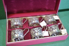 Подстаканники серебряные. Кубачи. Набор, 6 шт. Новые, бирка, футляр. Серебро 875 проба, вес 410 гр.