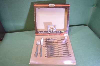 Набор столовых приборов для рыбы. 6 вилок и 6 лопаток ножей в коробке. Nirosta. ГДР. Германия.
