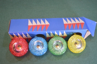 Набор елочных игрушек "Шар зеркальный". Коробка. Пластмасса. ФХИ. СССР.