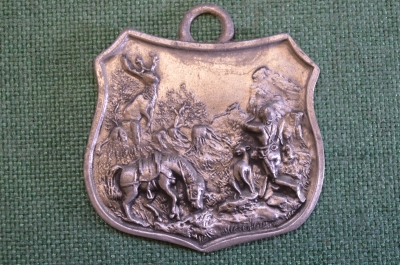Медальон сюжетный подвеска "Охота". Олово. Винтаж. Германия.