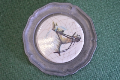 Тарелка настенная "Лошадь Конь". Фарфор. Керамика. Олово. Винтаж. Клеймо. Германия. #U