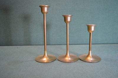 Подсвечники латунные (3 штуки). Разборные. Латунь. Высота 10, 12 и 15 см.
