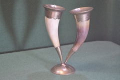 Подсвечник двойной. Рог. Мельхиор. Чечня. Дагестан. Северный Кавказ. СССР.