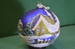 Игрушка елочная новогодняя "Шар гигант 15 см Избушка домик". Стекло. МПО. Иней. СССР.