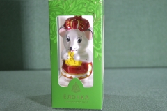 Елочная игрушка из стекла "Фигурка Мышка, мышь с сыром". Стекло. Клин, "Елочка". 