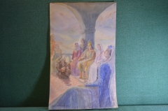 Рисунок, серия - иллюстрации к Сказкам Пушкина. Акварель. Художник А.С. Коновалова, 1909 год.