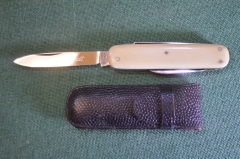 Нож складной перочинный "Reinhardt Solingen". Рукоятка кость? Чехол. Германия. Середина 20го века.