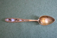 Ложка кофейная. Серебро 875 проба. Эмаль. СССР.